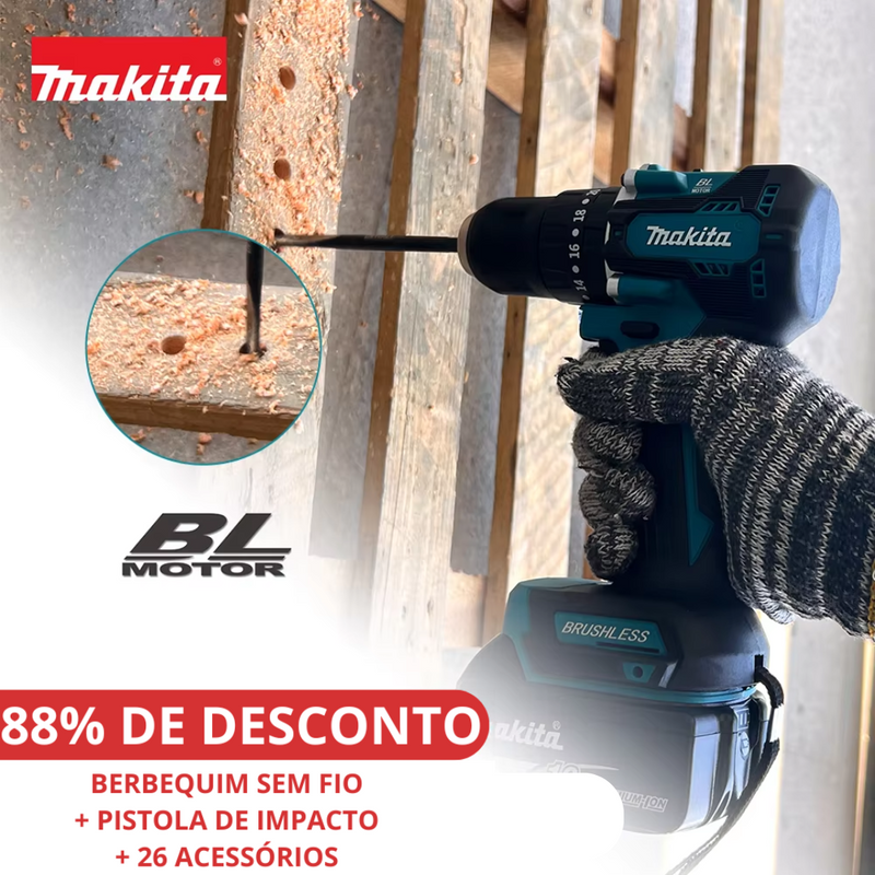 KIT MAKITA ORIGINAL: BERBEQUIM SEM FIO com PISTOLA DE IMPACTO + 26 ACESSÓRIOS + 2 BATERIAS - PROMOÇÃO DE ENCERRAMENTO DA LOJA - Envio Grátis 24H